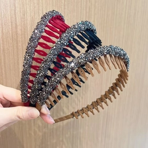 Three pieces of non-slip headbands with sparkling rhinestones in red, black, and brown