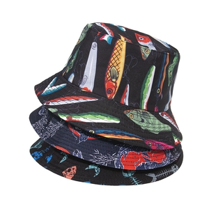 Printed Bucket Hat Polyester Sun Protection Fisherman Hat Outdoor Fashion Animal Pattern For Men Women Casual