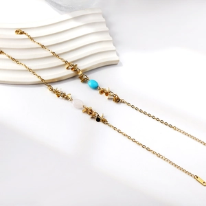 Minimalist Vintage Stainless Steel Chain Bracelet For Women Gold Plated Oval Stone Disc Charms Adjustable Fashion Jewelry