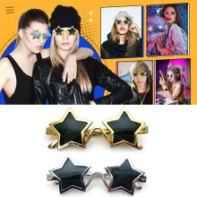Star-shaped kaleidoscope glasses in gold and silver frames for party and festival wear