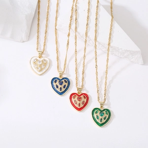 Heart Pendant Necklace 18K Gold Plated Copper Micro Pave Zircon Enamel Elegant Ins Style Fashion Jewelry For Women