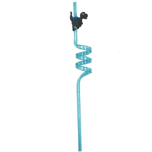 Cannuccia a spirale blu riutilizzabile con decorazione a dinosauro per feste di bambini
