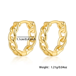 Detail view of gold chain link hoop earrings showing 1.1cm diameter and 1.21g weight