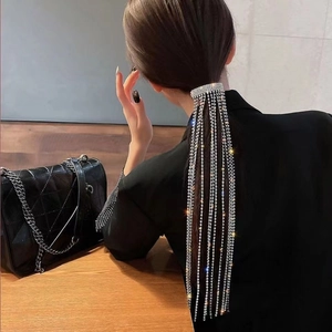 Elegant Long Tassel Rhinestone Hair Clip Ponytail Holder Sparkling Metal Hair Accessory For Women Party Jewelry