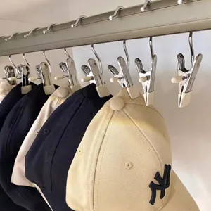 Stainless steel clothes pins with non-slip coating and hooks for home laundry drying