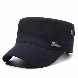 Navy blue cotton cadet cap for men featuring side Jeans metal tag and brass rivet detail