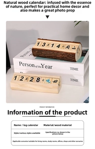 Détail macro du calendrier perpétuel en bois montrant le grain naturel et les blocs