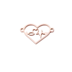 Rose gold heart-shaped connector with cutout heartbeat design for DIY jewelry making