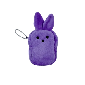 Cute purple plush Easter bunny coin purse with metal chain for kids backpacks and gifts