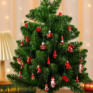 Wooden Christmas tree ornaments set with red and white hand-painted hanging decorations
