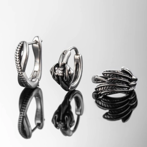Retro Stainless Steel Hoop Earrings Vintage Feather Wing Zircon Inlaid Huggie Earrings For Men Women Punk Jewelry