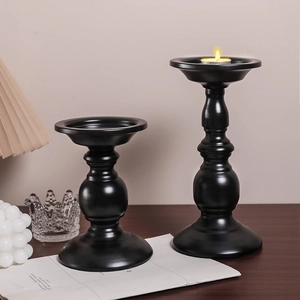 European style matte black metal candle holder set for elegant table decoration