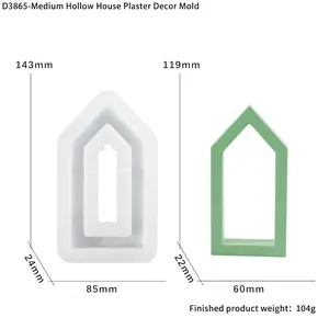 Hollow house silicone mold for plaster candle holders with precise dimension specifications