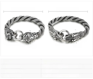 Size guide for punk tiger head bracelets with stainless steel and leather cord details