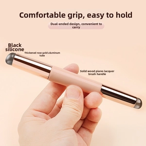 Dual-head silicone lipstick and concealer brush with rose gold aluminum tube