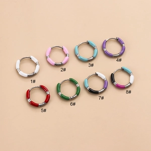 Boucles D'oreilles Créoles En Email Acier Inoxydable Bijoux De Piercing Rond Géométrique Coloré Pour Femmes