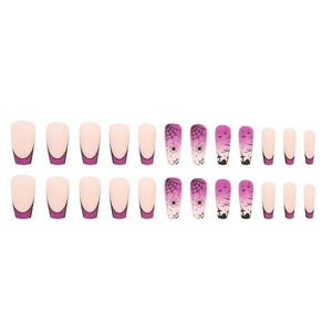 Halloween purple gradient press-on nails with spider web and bat designs for women