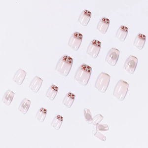 Transparente Nude-Drucknägel mit braunem Leopardenmuster und Herz-Designs 24er-Set