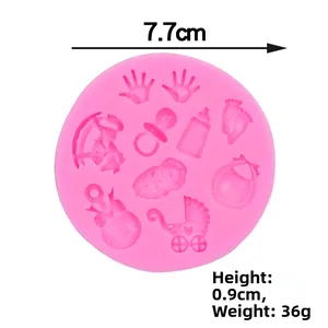Pink baby shower silicone mold with pacifier and baby feet shapes for cake decorating