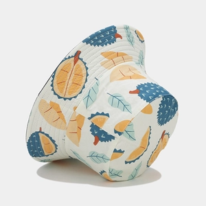 Reversible bucket hat featuring creative tropical durian patterns for sun protection