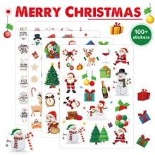 Detail showing 100+ Christmas theme stickers with Santa and reindeer for DIY journals