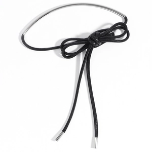 Punk style black waxed rope waist belt with silver metal rings for dresses and skirts