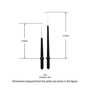 026 fluorescent clock hands set in black finish, size 238mm and 314mm from center