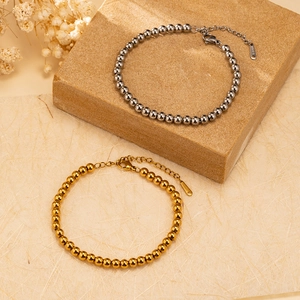 Bracciale Con Perline Tonde Lucidato Acciaio Inossidabile Placcato Oro 18K Regolabile Moda Versatile Stile INS Per Donne