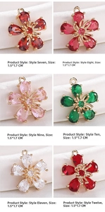 Detail view of flower zircon pendants in 6 vibrant colors for jewelry making 1.5x1.7cm