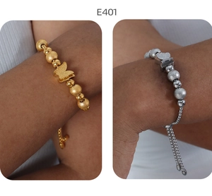 Détail du bracelet papillon ajustable en finitions or et argent mat et brillant