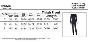 Detailed size chart for the solid color long sleeve jumpsuit with measurements in cm