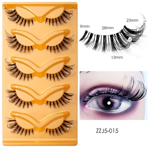 Detailed views of 5 pairs of false eyelashes with pearl accents and 28mm size specs