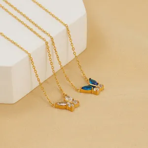 Collier Pendentif Papillon En Acier Inoxydable Plaqué Or 18K Avec Zircon Étincelant Chaîne De Clavicule Élégante Bijoux Pour Femmes