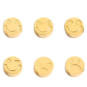 Set di sei ciondoli emoji in acciaio inossidabile dorato per la creazione di gioielli fai da te