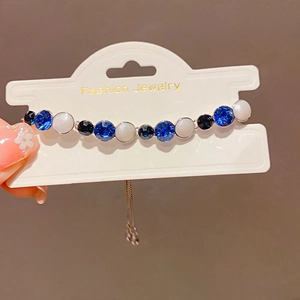 French court style bracelet with blue crystals and pearls on a silver metal chain
