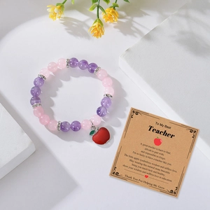 Bracelet de remerciement pour enseignant en pierres naturelles avec pendentif pomme rouge
