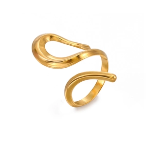 Modern 18K gold plated stainless steel open ring with artistic wavy curved design