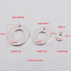 Polished stainless steel round disc pendants in 25mm 20mm and 10mm sizes for DIY jewelry