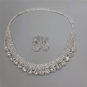Elegant silver rhinestone jewelry set with necklace and earrings for wedding parties