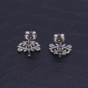 Silver tree of life stud earrings in stainless steel with intricate hollow design