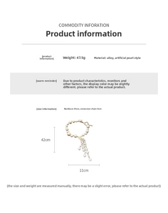 Detail showing multi-layer faux pearl tassel necklace with 47.5g alloy weight specifications