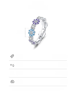 Detail showing 925 sterling silver daisy ring dimensions and weight parameters