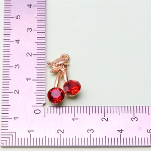 Mini cherry pendant charm with red rhinestones and gold alloy for DIY jewelry crafting