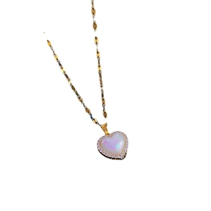 Luxe gold-plated heart necklace with iridescent gemstone and micro-pave crystals