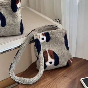Sac À Main En Peluche Motif Chien Mignon Sac Bandoulière Sherpa Trousse À Maquillage Cabas Polaire Doux Pour Femme Hiver