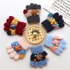 Colorful knitted toddler gloves with cute 3D cartoon fish and warm fleece lining