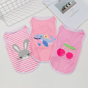 Pet Dog Vest Breathable Polyester Knitted Summer Puppy Tank Top Pink Striped Polka Dot Cartoon Whale Rabbit Cherry Apparel