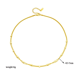 Gold double-layered stainless steel necklace with square charms, 42+5cm length, 6g weight