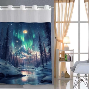 Rideau De Douche En Polyester Imperméable Fenêtre En Filet Doublure Amovible Ourlet Lesté Décoration Salle De Bain