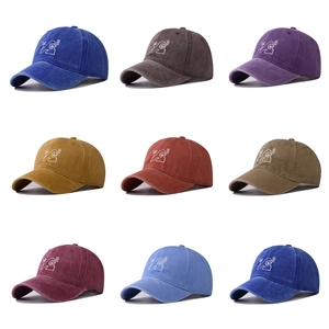 Vintage washed cotton baseball caps with cartoon palm tree embroidery in 9 colors